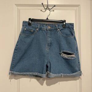 Boohoo Blue Distressed Jean Shorts